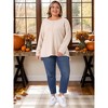 Women's Plus Size Exposed Seams Side Slit High Low Hem Crew Neck Casual Long Sleeve T Shirts - Agnes Orinda - 3 of 4