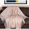 HomeRoots 50" X 60" Cream Woven Cotton Herringbone Throw Blanket with Fringe - 2 of 4
