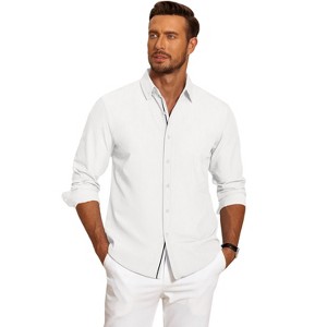 COOFANDY Mens Casual Button Down Shirt Untucked Long Sleeve Stretch Denim Dress Shirt - 1 of 4