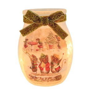 Stony Creek 4.0 Inch Merry Mice Small Pre-Lit Jar Christmas Lighted Glass Accent , Christmas Decor Music, Tea Mice (1PC) - 1 of 4