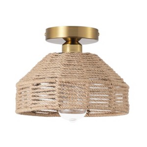 Dewdrop Rustic Semi Flush Mount Light Fixture, Natural Jute Ceiling Light for Bedroom Kitchen Hallway - 1 of 4