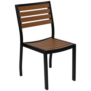 Flash Furniture Outdoor Side Chair with Faux Teak Poly Slats - 1 of 4