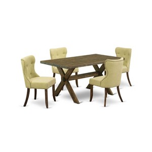 HomeStock 5-Piece Rectangle Distressed Jacobean Finish Solid Wood Top Dining Table with 4-Parson Chair - 1 of 4
