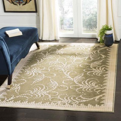 Green and Ivory Tufted Floral Wool Area Rug