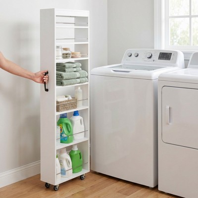 LauKingdom 7-Tier Pull-Out Narrow Storage Shelf with Rolling Casters for Kitchen, Bathroom & Living Room, White Particle Board + MDF Organizer — фото 6