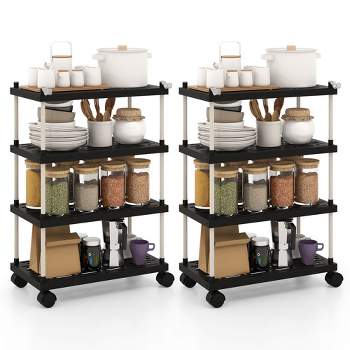 Tangkula 2 PCS 4-Tier Slim Storage Cart Kitchen Organizer Utility Cart w/Lockable Wheels