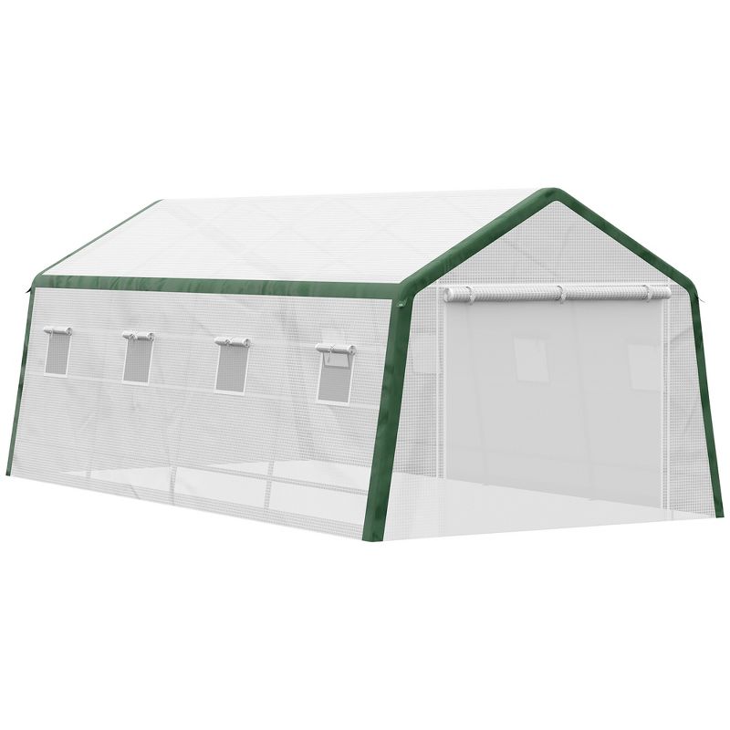 Outsunny 19.7' x 9.8' x 7.9' Outdoor Walk-in Greenhouse, Hot House with Mesh Windows, Bottom Vent, Zippered Door, PE Cover, Steel Frame, White, 1 of 8
