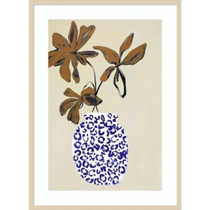 30"x41" Blue and Brown Floral Ambience by Design Fabrikken Wood Framed Wall Art Print Brown - Amanti Art - 1 of 4