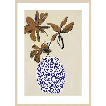 30"x41" Blue and Brown Floral Ambience by Design Fabrikken Wood Framed Wall Art Print Brown - Amanti Art