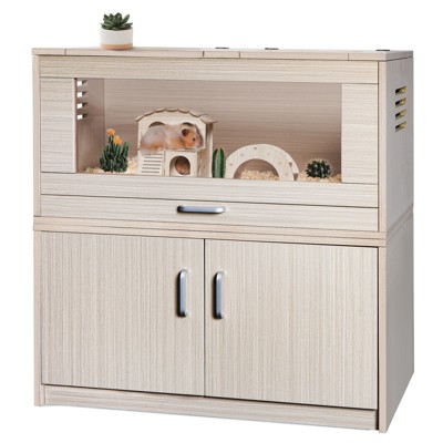 VisioGear Guinea Pig Cages, Hamster Cage Wood with Independent Storage Cabinet for Rat Chinchilla, Openable Top, Natural Wood, 31.5"*15.7"*33.5"