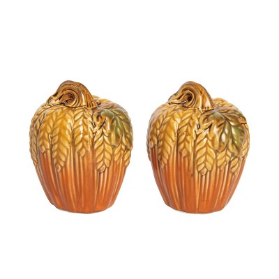 Transpac Harvest Pumpkin Classic Ceramic Salt and Pepper Shakers Collectables Multicolored 4.92 in. Set of 2