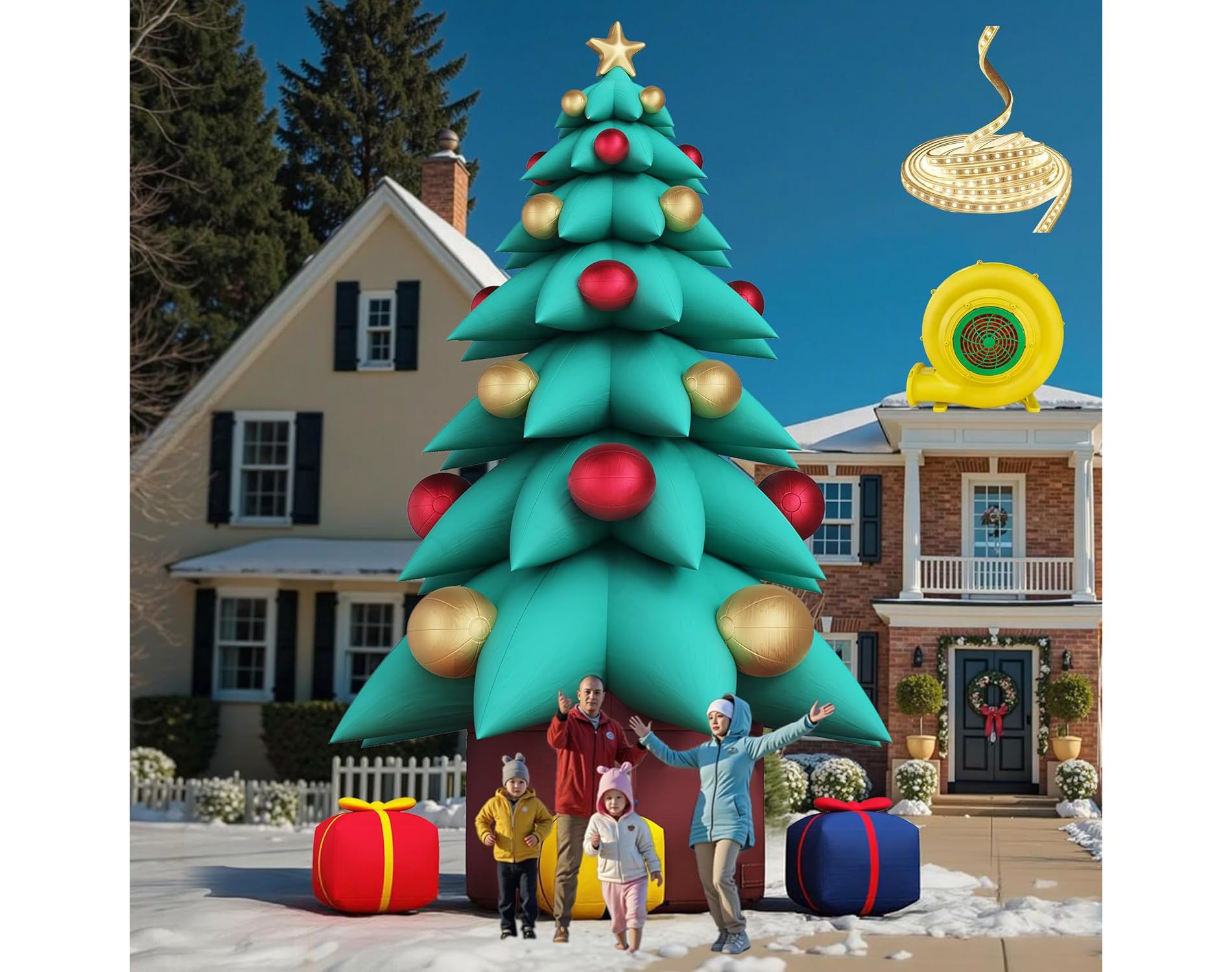 AMERLIFE Inflatable Christmas Tree& Santa Claus with LED Lights, Giant Outdoor Christmas Decoration with Blower for Yard, Parties & Events
