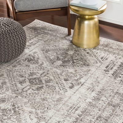 Charcoal Gray Synthetic Rectangular Stain-Resistant Area Rug