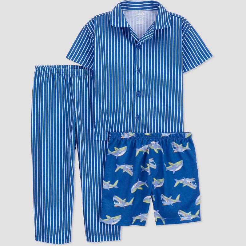 Carter&#39;s Just One You&#174; Toddler Boys&#39; Sharks Printed &#38; Striped Pajama Set - Blue, 1 of 5