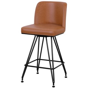Bekrvio 26" Swivel Counter Height Bar Stools with Back-Faux Leather/Velvet Upholstered, V-Shaped Metal Legs-Modern Counter Stools for Kitchen Island - 1 of 4