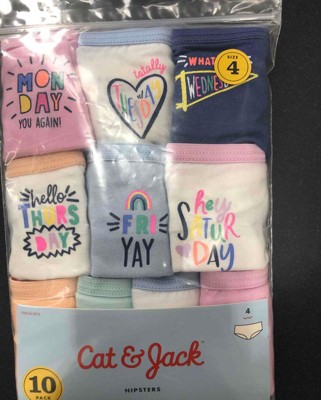 Cat & Jack, Girls Hipsters Underwear Sizes 4, Day of the Week, Pack of 10,  NEW