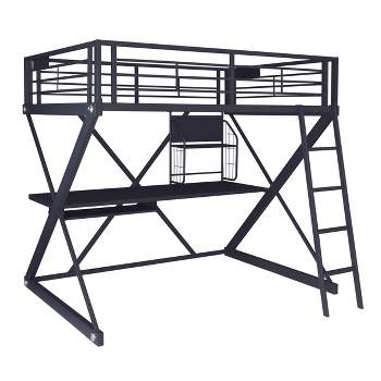 Zayne Modern Industrial Black Metal Kids' Full Sized Loft Bed with Built in Study Desk - Powell
