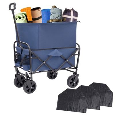BEAFUP Heavy Duty Collapsible Wagon Cart with 360° Wheels & 3 Pcs Waterproof Liners -for Beach, Camping, Shopping - Family & Outdoor Use