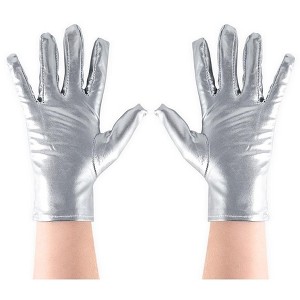 Skeleteen Metallic Silver Costume Gloves - Shiny Silver Princess Evening Stretch Dress Tea Glove Set for Men, Women and Kids - 1 of 4