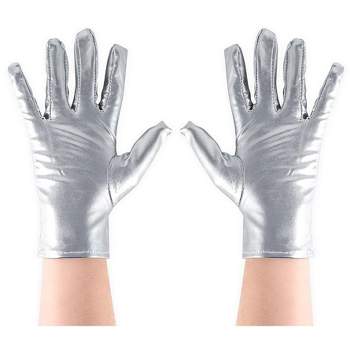 Skeleteen Metallic Silver Costume Gloves - Shiny Silver Princess Evening Stretch Dress Tea Glove Set for Men, Women and Kids