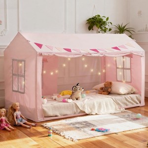 GARPROVM Twin Bed Tent House-Shaped Play Tent with Fairy Lights & Mesh Windows for Role-Play Nap - 1 of 4