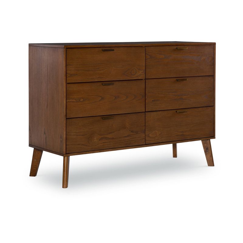 Reid Mid-Century Modern Wood 6 Drawer Chest Dresser Walnut - Linon, 1 of 14