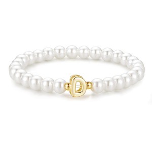 Turandoss Gold Initial Bracelets for Women Girls - Dainty Beaded Pearl Bracelets for Kids, Charm Letter Bracelet for Girl, Flower Girl Proposal Gifts - 1 of 4