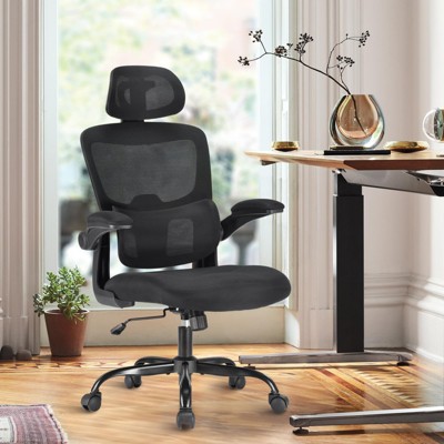 Lirago,Black Ergonomic Office Chair with Adjustable Lumbar Support & Flip-Up Armrests