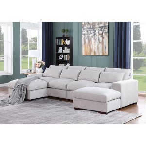 TIRAMISUBEST 112 inch Tatman Linen Blend Sectional 2 Ottomans Modular Chaise Glam Living Room Removable Cushions Minimal Tool Assembly - 1 of 4