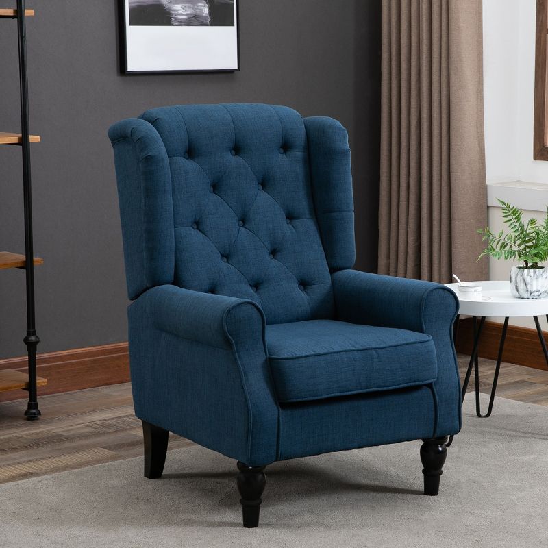 HOMCOM Button-Tufted Accent Chair with High Wingback, Rounded Cushioned Armrests and Thick Padded Seat, Set of 2, Blue, 3 of 7