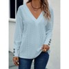 Women's Blouse V-Neck Top Long Sleeve Button Cuff Casual Blouse Hollow Out Shirt - 2 of 4