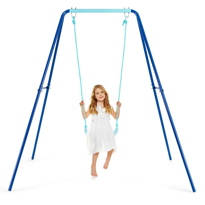 Costway Outdoor Kids Swing Set Heavy Duty Metal A-Frame w/ Ground Stakes, 1 of 11