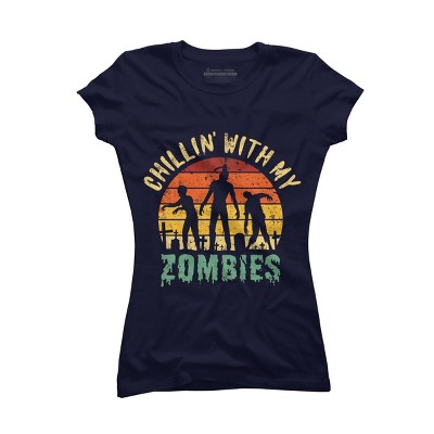 Junior's Design By Humans Halloween Chillin With My Zombies Funny By Ering T-Shirt