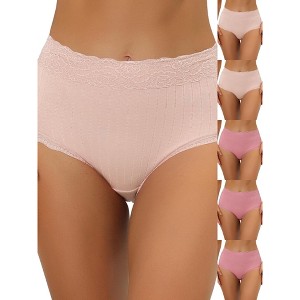 INSPIRE CHIC Women's High Waist Tummy Control Comfortable Lace Trim Ribbed Briefs 6 Packs - 1 of 4