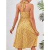Women's Halter Neck Midi Dress - Backless Floral Print Dress with Side Pockets & Waist Tucks - 4 of 4