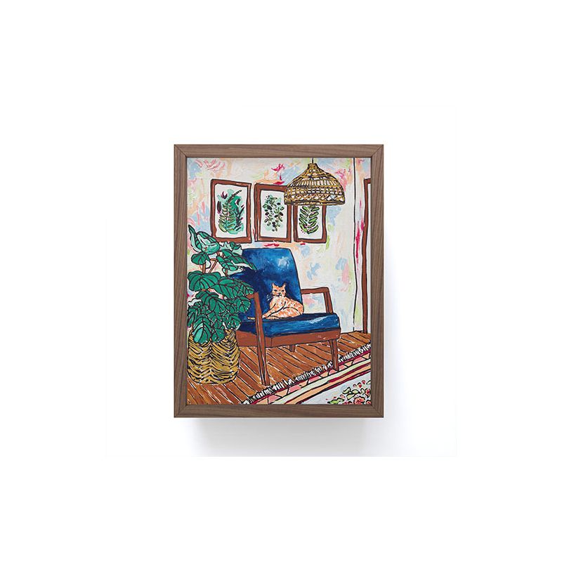 Lara Lee Meintjes Ginger Cat in Peacock Chair with Indoor Jungle of House Plants Interior Painting Framed Mini Art Print - Society6, 1 of 4