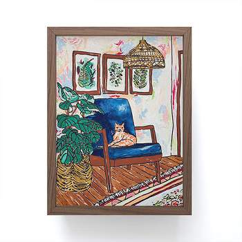 Lara Lee Meintjes Ginger Cat in Peacock Chair with Indoor Jungle of House Plants Interior Painting Framed Mini Art Print - Society6