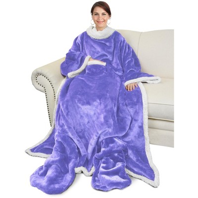 Catalonia Adult Fleece Wearable Blanket with Sleeves & Foot Pockets, Snuggle Wrap Sleeved Flannel Throw Blanket Robe, Warm Gifts Idea for Her Him