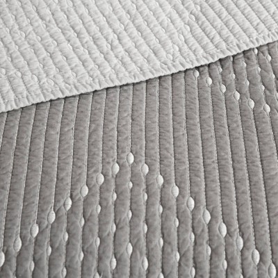 Gray King Cotton Reversible Quilt Set with Ridged Embellishment