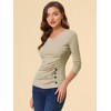INSPIRE CHIC Women's V Neck 3/4 Sleeves Solid Knitted Buttons Decor Ruched Blouse - 4 of 4