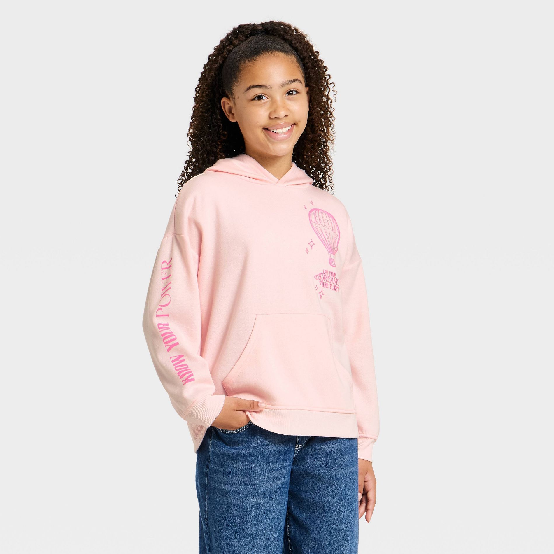 Wicked x Katie Kime Girls' Hooded Graphic Pullover Sweatshirt - Light Pink