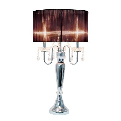 Elegant Black Sheer Shade Table Lamp with Chrome Finish and Hanging Crystals