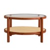 Modern minimalist circular double-layer solid wood coffee table, craft glass tabletop, second layer material: PE rattan, solid wood frame - 3 of 4