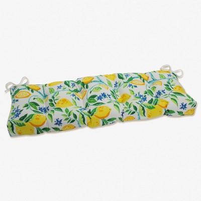 48" x 18" Outdoor/Indoor Tufted Bench/Swing Cushion Lemon Tree Yellow - Pillow Perfect: Weather-Resistant, Fade-Resistant