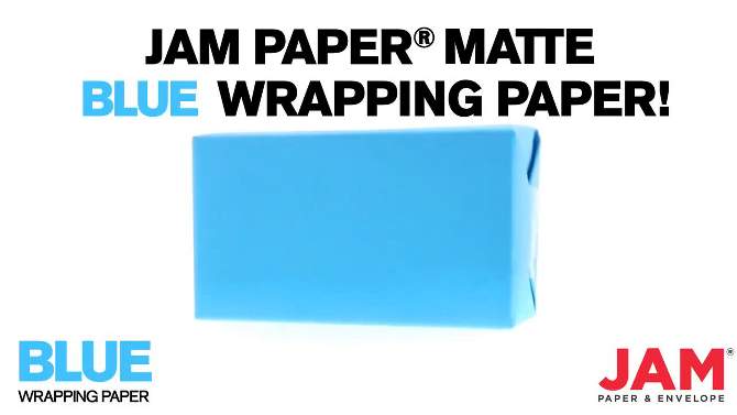 JAM PAPER Peacock Blue Matte Gift Wrapping Paper Roll - 2 packs of 25 Sq. Ft., 2 of 7, play video