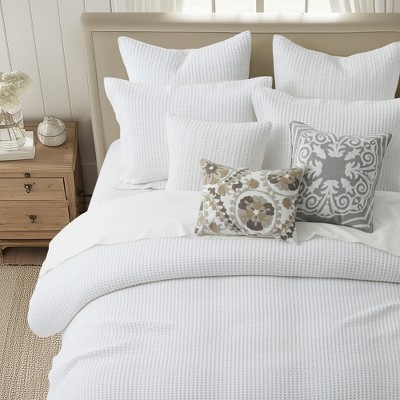 King White Cotton Reversible Waffle Duvet Cover Set