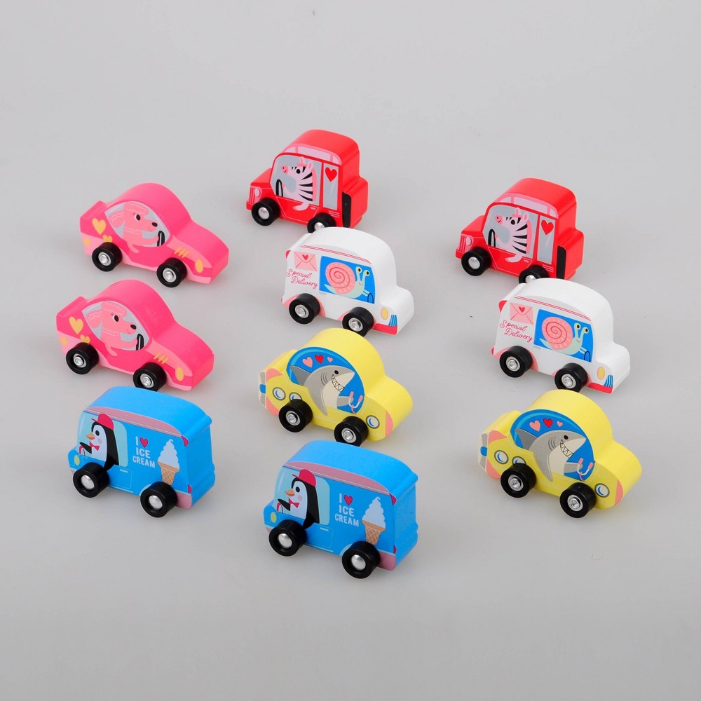 10ct Valentine's Day Wood Toy Vehicles - Bullseye's Playground