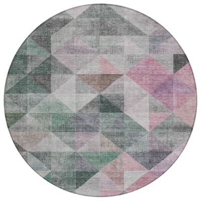 Blush And Green Geometric Washable Indoor Outdoor Area Rug