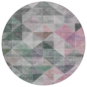 Blush And Green Geometric Washable Indoor Outdoor Area Rug - 1 of 4