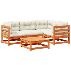 vidaXL 5 Piece Patio Sofa Set - Outdoor Modular Sectional with Cushions/Brown Pine Wood/Ideal for Patio/Garden/Backyard - 1 of 4